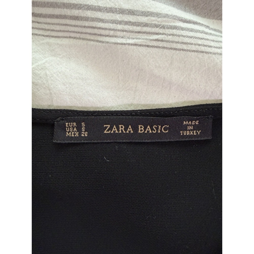 Zara Basic Black Mini Dress~S~V Neck Bell Sleeve A line Shift Retro Mod 70's - Picture 4 of 15